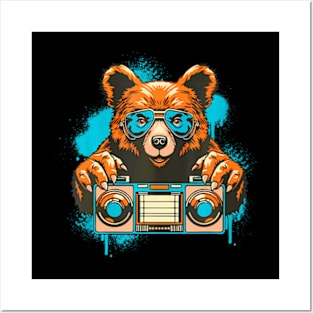 Cool Music Dj Bear With Sunglasses And Turntables Posters and Art